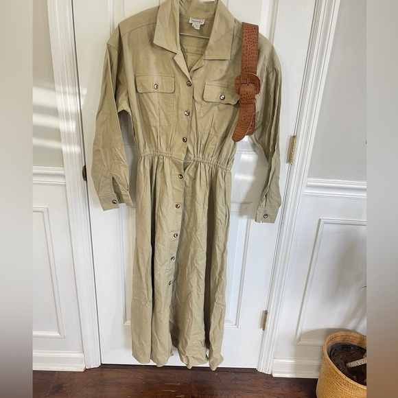 Vintage Impromptu Khaki Shirt Dress Size 12 Tall  w Matching Belt  100% Cotton - Picture 1 of 5